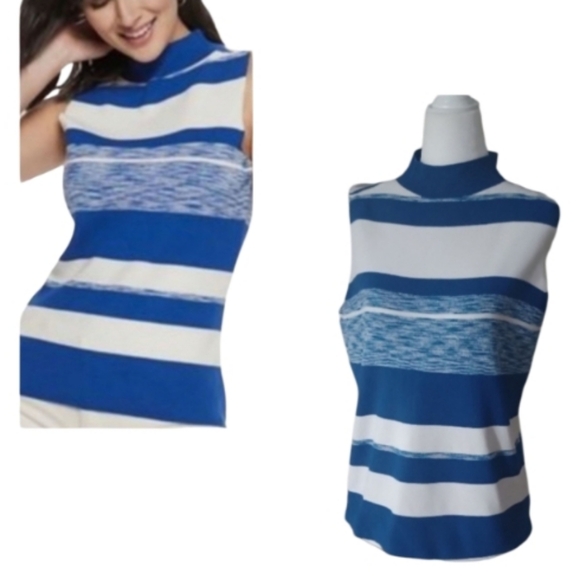 "Nine West" (M) Pretty Practically Brand New! Turtleneck White/Blue Stri… - Picture 1 of 6
